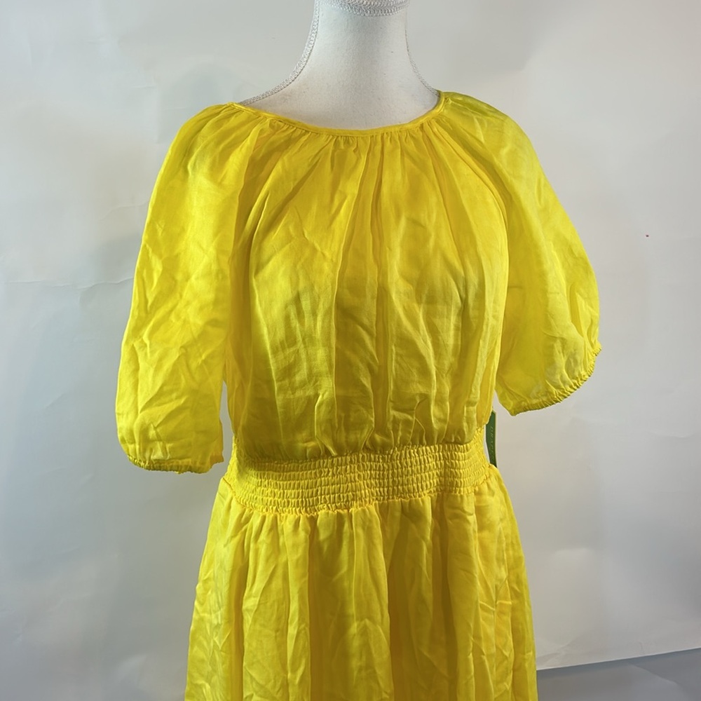 Draper James RSVP | Smocked Waist Yellow Linen Blend Dress | Medium - Picture 3 of 15